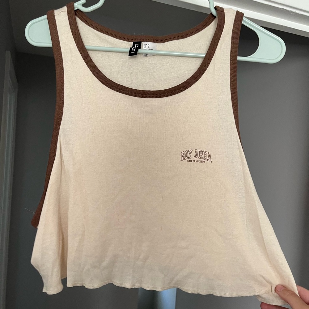 H&M Cream Tank Top with Brown Trim